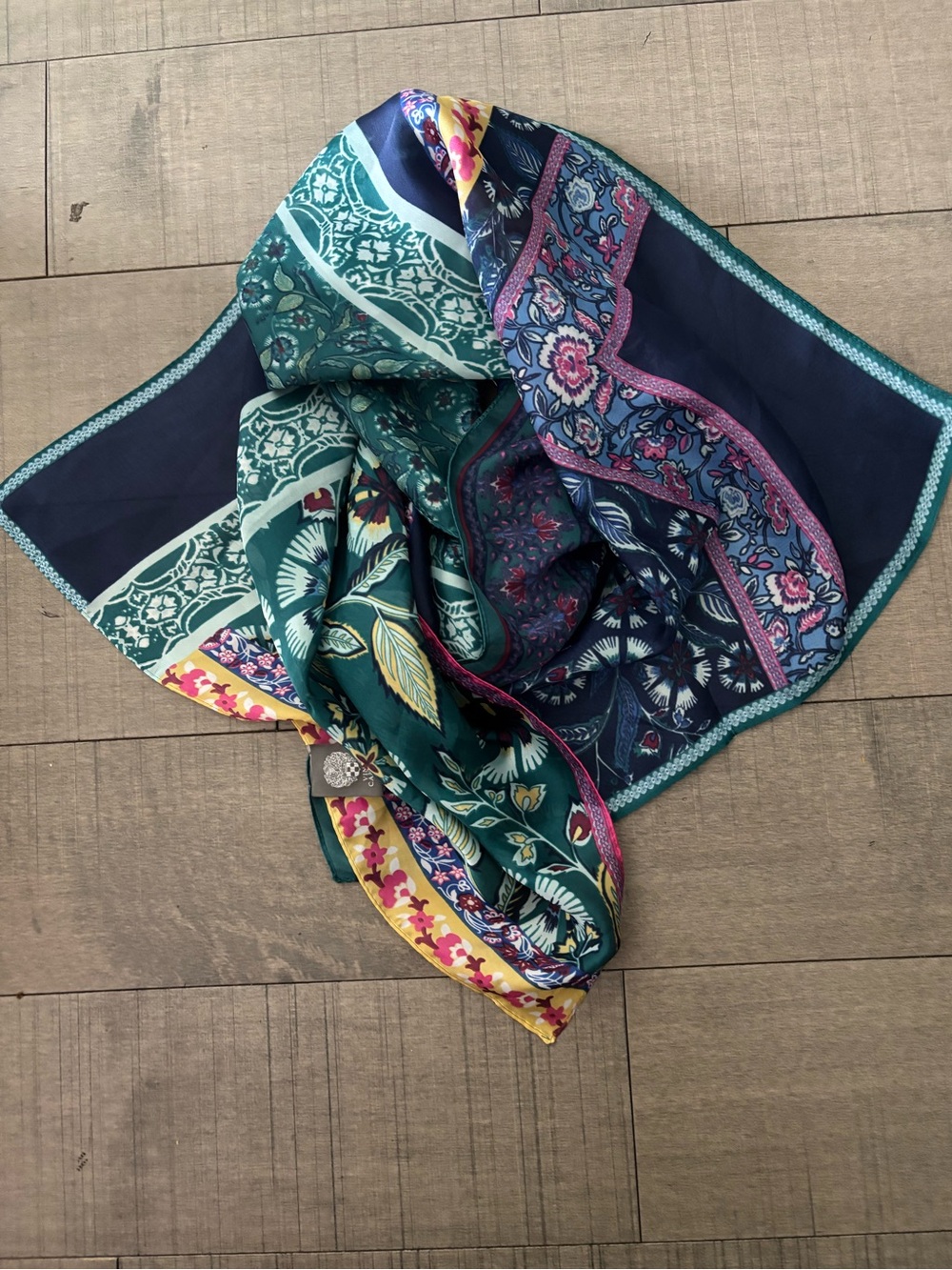 🦋Vince Camuto🦋Teal Navy Floral Sheer Scarf with Pink and Yellow Accents